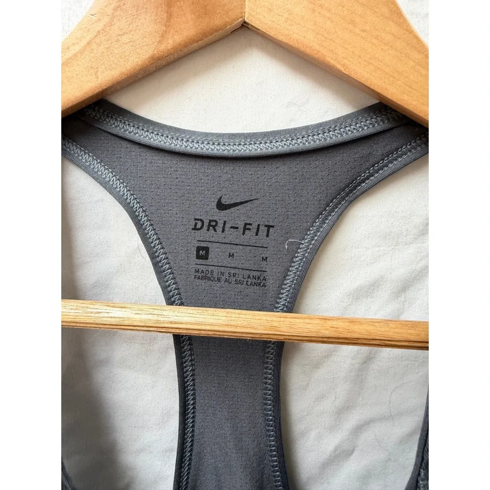 Nike Womens Dri-FIT Racerback Tank Top Gray Swoosh Logo Athletic Gym Medium